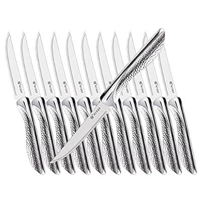 Serrated Steak Knife 8 Piece Set, German High Carbon Stainless Steel Blade  for Home Restaurant - Silver