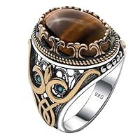 Algopix Similar Product 7 - Mens Natural Tiger Eye Stone Oval Ring