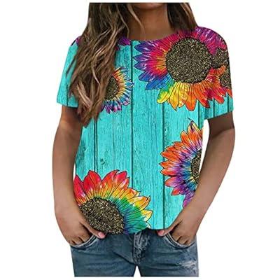 Womens Summer Tops 2023, 3/4 Sleeve Henley V Neck Shirts Button Printed  Blouses for Leggings Casual Elegant Tees