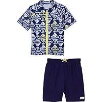Algopix Similar Product 3 - SwimZip Boy Short Sleeve Zip Rash Guard