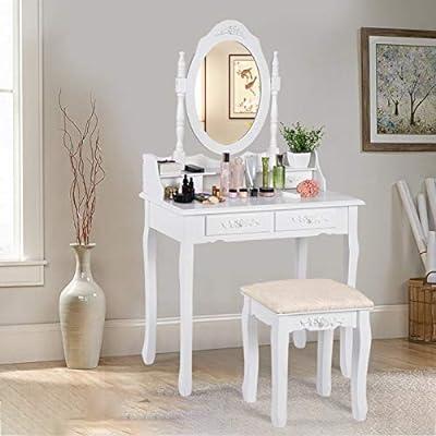 Best Deal for Rpvati Vanity Table Set with Oval Mirror, 4 Drawers