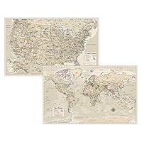 Algopix Similar Product 11 - Antique Laminated World Map  US Map