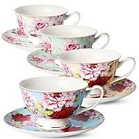 Algopix Similar Product 11 - BTaT Floral Tea Cups and Saucers Set