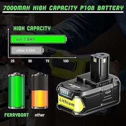 for 18V Ryobi Battery Replacement | P108 7.0Ah Li-ion Battery 4 Pack