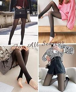 Fleece Lined Tights for Women Opaque Warm Tights with Control Top