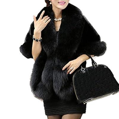 Caracilia Women Luxury Faux Fur Coat Jackets Wrap Cape Shawl for