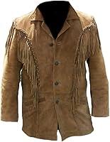 Algopix Similar Product 1 - SpazeUp Mens Fringe Brown Suede Jacket