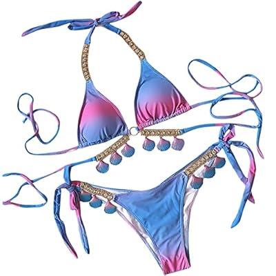 Women's Sexy V Neck Halter Back Multi Color Triangular Bathing