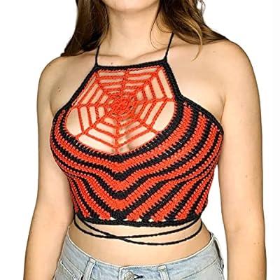 Womens Crochet Top Lace Bralette Knit Bra Boho Beach Bikini Halter Cami Crop  Top