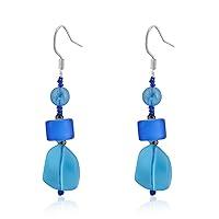 Algopix Similar Product 19 - Sea Glass Earrings Blue Beads Drop