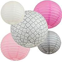 Algopix Similar Product 3 - Bobee 364 Pink and Grey Paper Lanterns