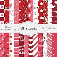 Whaline 12 Designs Valentine Pattern Paper Pack 24 Sheet Heart Love  Scrapbook Specialty Paper Pink Blue Red Collection Double-Sided Decorative  Craft