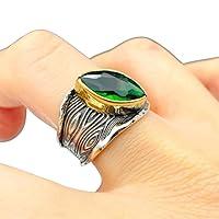 Algopix Similar Product 10 - Emerald Mens Ring 925 Silver Men Ring