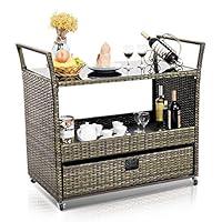 Algopix Similar Product 5 - Giantex Rolling Wicker Cart Rattan Bar