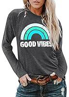 Algopix Similar Product 4 - YEXIPO Womens Graphic Tees Good Vibes