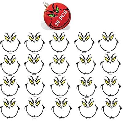 Finduat 20pcs Grinch Stickers For Ornaments Grinch Face Decals