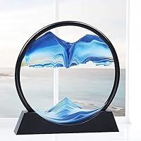 3D Moving Sand Art Picture Decor, Deep Sea Sandscape Liquid Motion, Round Glass, Mobile Sand Painting Relaxing Gifts, Large Desktop Decorations/Toys