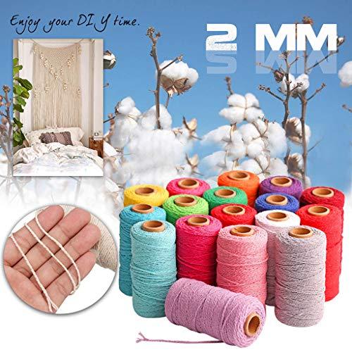 3 Strands 2mm Macrame Cord Cotton Twisted Rope String for DIY Craft (White)