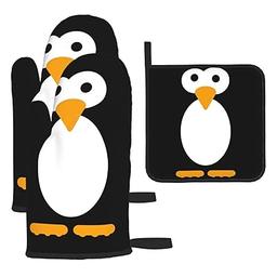 Cute Penguin Oven Mitts and Pot Holders Sets of 4 Resistant Hot