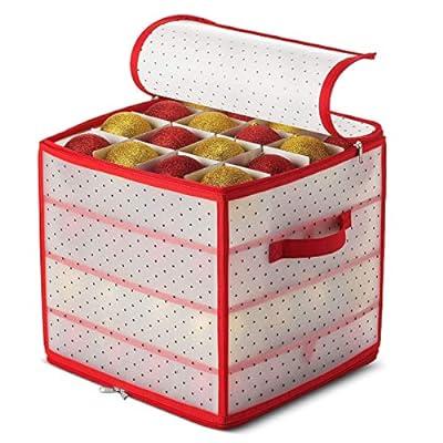 BROSYDA Christmas Ornament Storage Box, Ornament Storage Organizer Fits 128  of 3 inch Ornament Balls, 8 Removable Tray Ornament Storage with Dividers