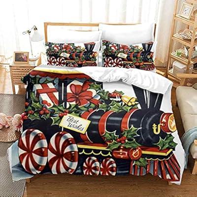 Best Deal for MUCXBE Duvet Cover Twin Size Black Christmas Train Bedding
