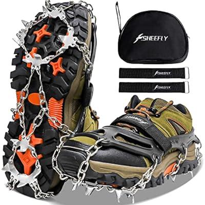 Ice Cleats for Hiking Boots and Shoes, Non Slip Stainless Steel Boot Chains Shoe Ice & Snow Grips, Walk Traction Micro Spikes Crampons for Ice Fishing