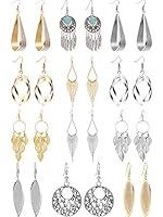 Algopix Similar Product 3 - 12 Pairs Drop Dangle Earrings Golden