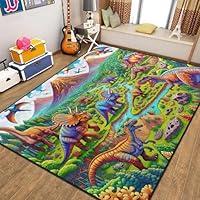 Algopix Similar Product 11 - Kids Rug Jurassic Forest Dinosaur