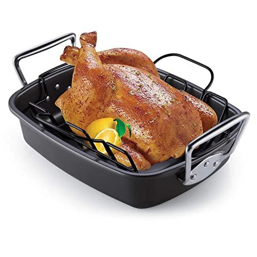 Chef Pomodoro - Grey, 16 x 11-Inch, Large Nonstick Carbon Steel Roasting Pan  Roaster with Flat Rack