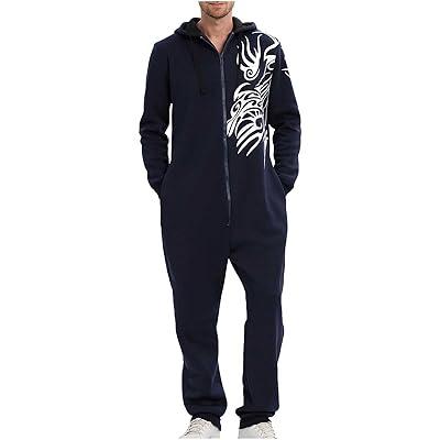 Best Deal for Mens One Piece Pajamas Flannel Hooded Zipper Jumpsuit Plaid