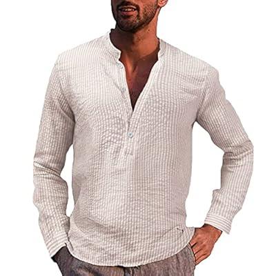 Best Deal for Men's Casual Henley Shirts Cotton Linen Casual Summer Beach