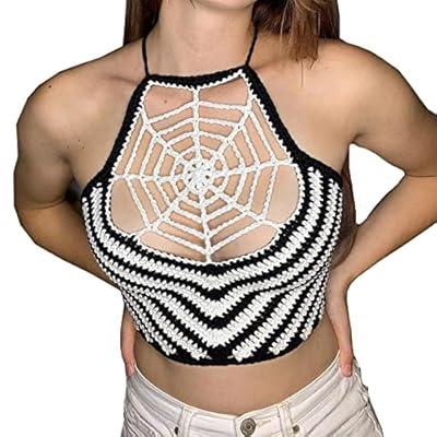 Women Crochet Lace Bralette Knit Bra Boho Beach Bikini Halter Cami Tank  Crop Top