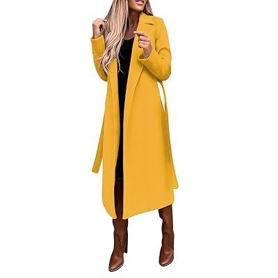 Women Woolen Lapel Blazer Coat Winter Long Trench Coat Elegant Slim Fit  Overcoat