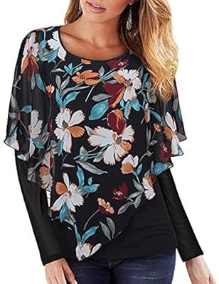 SHEWIN Womens Blouses Dressy Casual Floral Boho Tops Loose Long