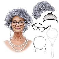 Algopix Similar Product 8 - Rthjsfj 5Pcs Old Lady Wig Costume Set 