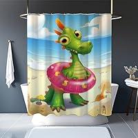 Algopix Similar Product 3 - Shower Curtain with 12 Hooks Dino Swim