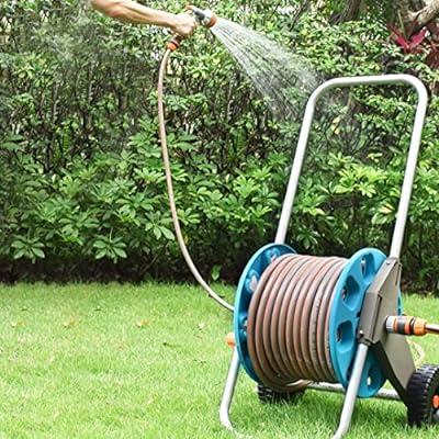 Portable Hose Pipe Reel，Garden Hose Reel Cart with 2 Wheels, Hose and  Handle, Portable Water Hoses Carts Metal Handle for Yard, Lawn, Farm, Patio  (Size : with 20m Hose) : : Patio