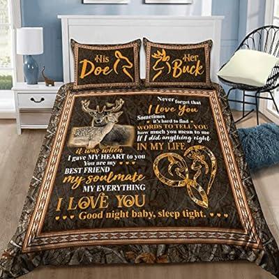 Best Deal for His Doe Her Buck Bedding Set-Hunting Camo-Gift
