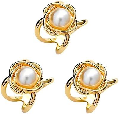 Women's Elegant Pearl Floral Scarf Ring Clip Large Camellia Buckle