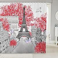 Algopix Similar Product 6 - Eiffel Tower Shower Curtain Red Cherry