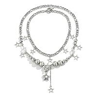 Algopix Similar Product 11 - Silver Star Necklace Y2K Accessories