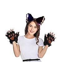 Algopix Similar Product 2 - Fuzzy Cat Fox Ears Headband Paw Gloves