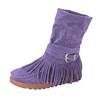 Algopix Similar Product 8 - Womens Boots Vintage Casual Flat Fringe