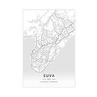 Algopix Similar Product 3 - Suva Fiji Map Canvas Poster Bedroom