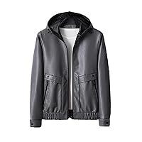 Algopix Similar Product 11 - Men Hooded Leather Jacket Mens Simple