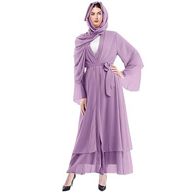 Muslim Chiffon Abaya for Women Open Front Cardigan Modest Dress with Hijab  Scarf Middle East Arabian Robe Islamic Long Dress