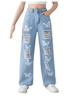 Algopix Similar Product 4 - Floerns Girls Cut Out Ripped Wide Leg