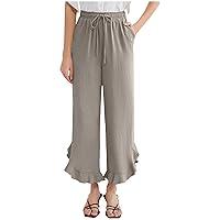 Algopix Similar Product 11 - Womens Ruffle Hem Linen Pants High