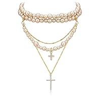 Algopix Similar Product 14 - Layered Pearl Cross Necklace Statement