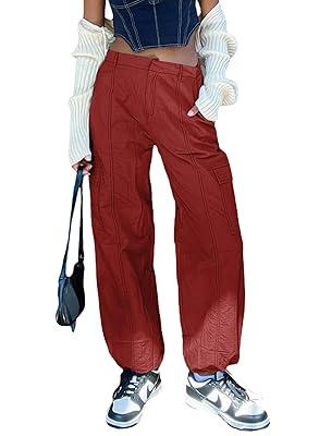  Womens Cargo Pants Baggy High Rise Parachute Y2K Wide